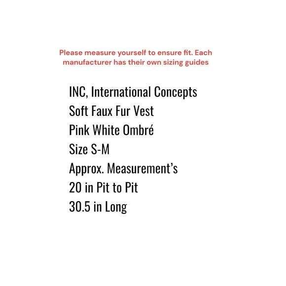 INC International Concepts Vest Women’s Size S/M Pink White Soft Faux-Fur Ombre - Picture 5 of 9